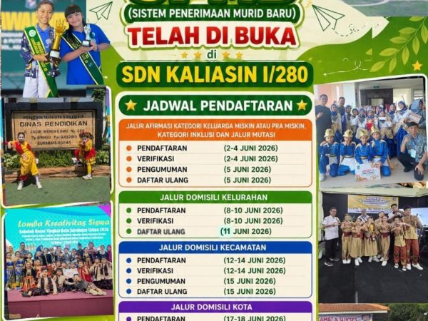 SPMB SDN Kaliasin I/280 Surabaya Tahun Ajaran 2026/2027 Resmi Dibuka